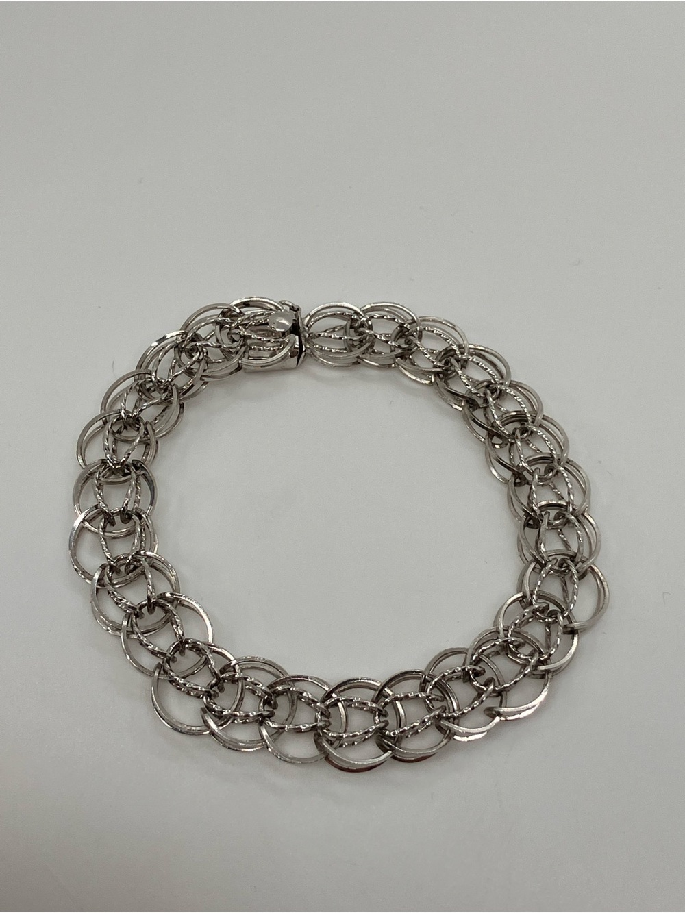 Vtg 925 DST Wide Double Link Charm Starter Bracelet Sterling Silver | 7.4”